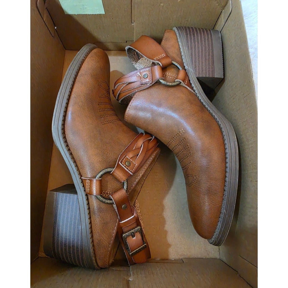 Blowfish Malibu Robin Tan Western Pointed Toe Block Heel Mules Womens 7.5M NEW